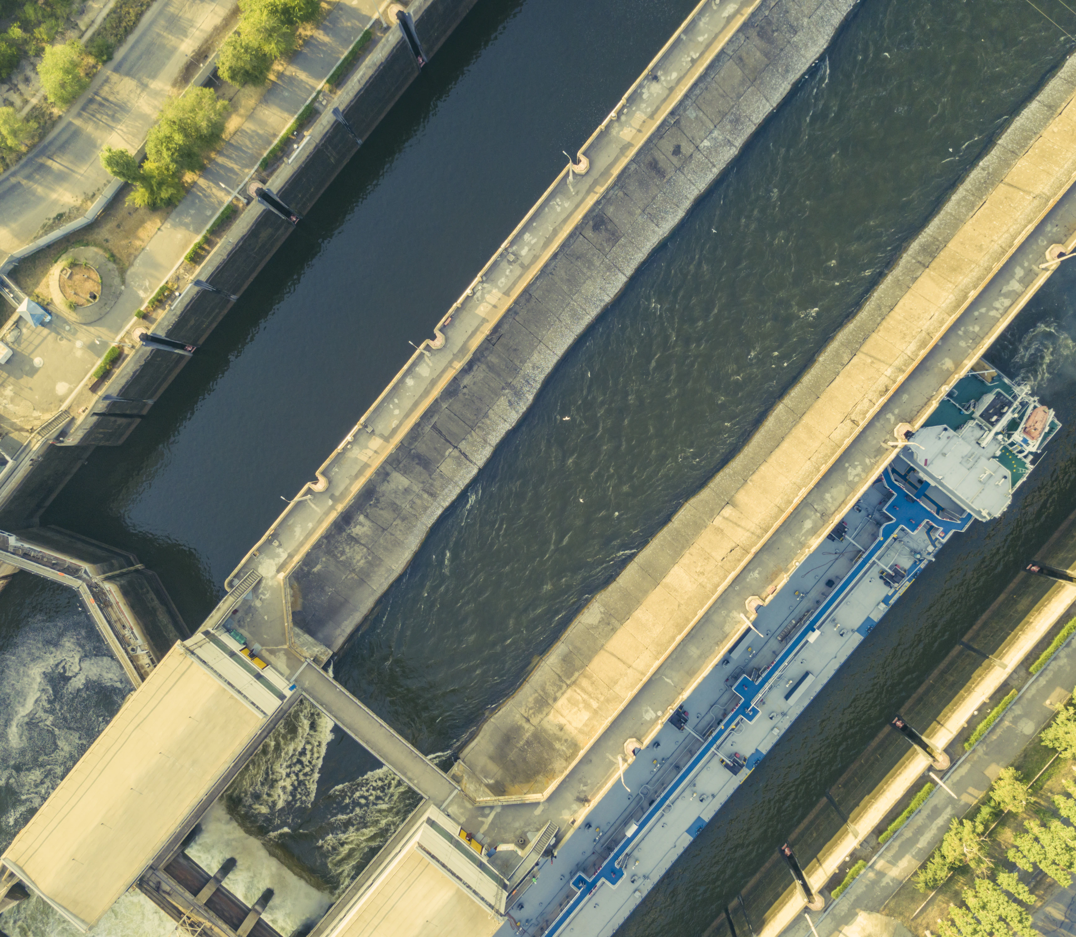 Aerial view of water treatment channels